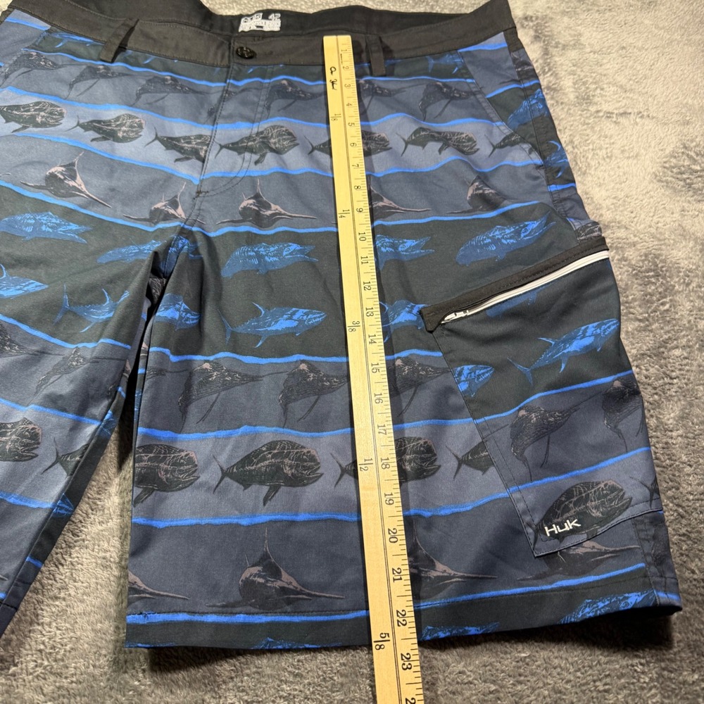 Huk Mens 42 Fishing Board Shorts Gray Blue Mahi Marlin Performance Cargo Pockets - Picture 7 of 8